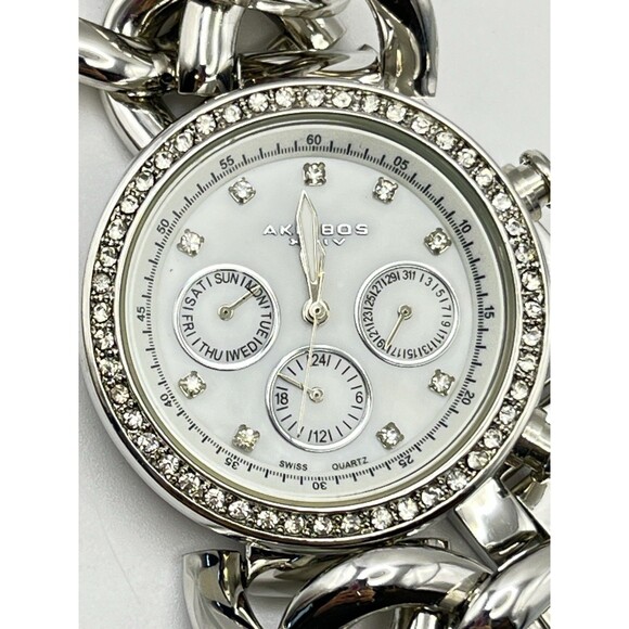 Akribos XXIV Watch Womens Stainless Twist Chain Quartz Multifunction NOB Working - Picture 2 of 9